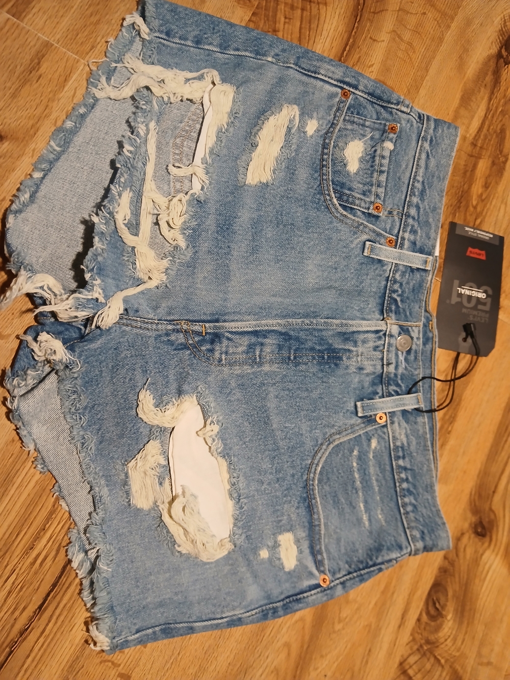 Levis 501 Distressed Light Blue Denim Cutoff Shorts